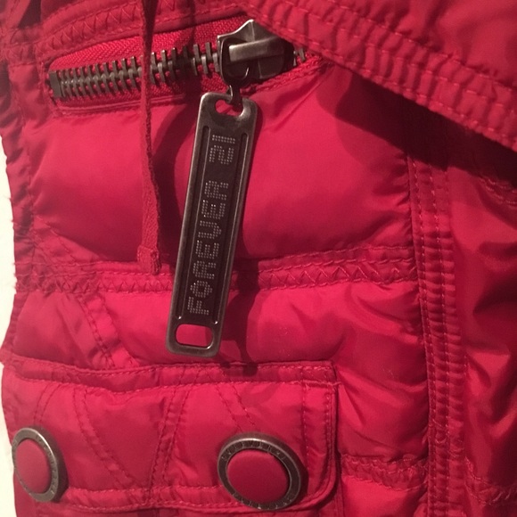 2/$25 F21 Streetwear Red Hooded Faux Fur Puffer Vest - Picture 2 of 7